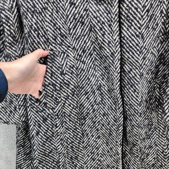 Hawke & Co Women's Size 14 Black White Herringbone Wool Blend Snap Jacket Coat - Picture 5 of 13